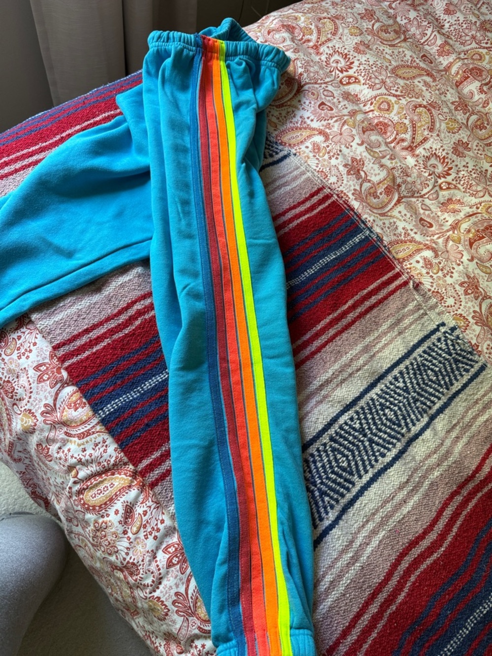 Aviator Nation 5 Stripe Neon Blue Sweatpants